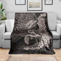 Hawaiian Plumeria and Hibiscus with Turtles Blanket Polynesian Art Grayscale - Polynesian Pride