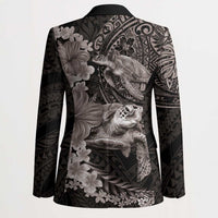 Hawaiian Plumeria and Hibiscus with Turtles Blazer Polynesian Art Grayscale - Polynesian Pride