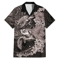 Hawaiian Plumeria and Hibiscus with Turtles Family Matching Mermaid Dress and Hawaiian Shirt Polynesian Art Grayscale - Polynesian Pride