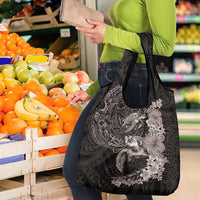 Hawaiian Plumeria and Hibiscus with Turtles Grocery Bag Polynesian Art Grayscale - Polynesian Pride