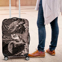 Hawaiian Plumeria and Hibiscus with Turtles Luggage Cover Polynesian Art Grayscale - Polynesian Pride