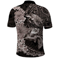Hawaiian Plumeria and Hibiscus with Turtles Polo Shirt Polynesian Art Grayscale - Polynesian Pride