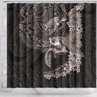 Hawaiian Plumeria and Hibiscus with Turtles Shower Curtain Polynesian Art Grayscale - Polynesian Pride