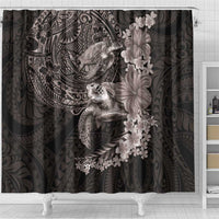 Hawaiian Plumeria and Hibiscus with Turtles Shower Curtain Polynesian Art Grayscale - Polynesian Pride