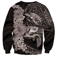 Hawaiian Plumeria and Hibiscus with Turtles Sweatshirt Polynesian Art Grayscale - Polynesian Pride