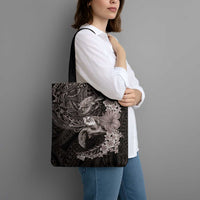 Hawaiian Plumeria and Hibiscus with Turtles Tote Bag Polynesian Art Grayscale - Polynesian Pride