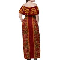 Hawaii Style Hibiscus and Tribal Element Fabric Patchwork Off Shoulder Maxi Dress LT03 - Polynesian Pride