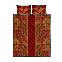 Hawaii Style Hibiscus and Tribal Element Fabric Patchwork Quilt Bed Set LT03 Red - Polynesian Pride