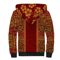 Hawaii Style Hibiscus and Tribal Element Fabric Patchwork Sherpa Hoodie LT03 - Polynesian Pride
