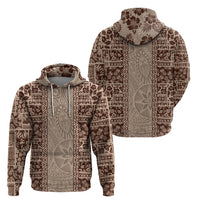 Hawaii Style Hibiscus and Tribal Element Fabric Patchwork Hoodie Beige Version LT03 - Polynesian Pride