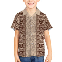 Hawaii Style Hibiscus and Tribal Element Fabric Patchwork Kid Hawaiian Shirt Beige Version LT03 Kid Beige - Polynesian Pride
