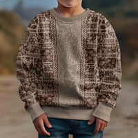 Hawaii Style Hibiscus and Tribal Element Fabric Patchwork Kid Ugly Christmas Sweater Beige Version LT03 - Polynesian Pride