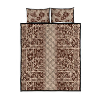 Hawaii Style Hibiscus and Tribal Element Fabric Patchwork Quilt Bed Set Beige Version LT03 Beige - Polynesian Pride