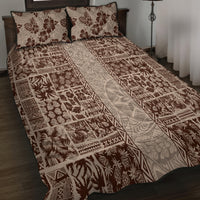 Hawaii Style Hibiscus and Tribal Element Fabric Patchwork Quilt Bed Set Beige Version LT03 - Polynesian Pride