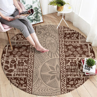 Hawaii Style Hibiscus and Tribal Element Fabric Patchwork Round Carpet Beige Version LT03 - Polynesian Pride