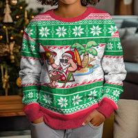 Hawaii Mele Kalikimaka Kid Ugly Christmas Sweater Aloha Santa and Palm Tree Mix Kakau Pattern LT03 - Polynesian Pride