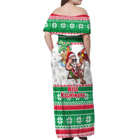 Hawaii Mele Kalikimaka Off Shoulder Maxi Dress Aloha Santa and Palm Tree Mix Kakau Pattern LT03 - Polynesian Pride