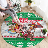 Hawaii Mele Kalikimaka Round Carpet Aloha Santa and Palm Tree Mix Kakau Pattern LT03 - Polynesian Pride