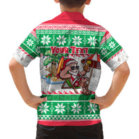 Custom Hawaii Mele Kalikimaka Family Matching Puletasi Dress and Hawaiian Shirt Aloha Santa and Palm Tree Mix Kakau Pattern LT03 - Polynesian Pride