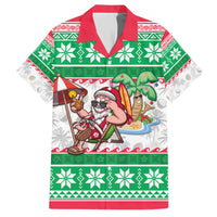 Custom Hawaii Mele Kalikimaka Family Matching Short Sleeve Bodycon Dress and Hawaiian Shirt Aloha Santa and Palm Tree Mix Kakau Pattern LT03 Dad's Shirt - Short Sleeve Green - Polynesian Pride