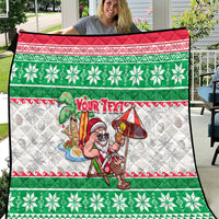 Custom Hawaii Mele Kalikimaka Quilt Aloha Santa and Palm Tree Mix Kakau Pattern LT03 Green - Polynesian Pride