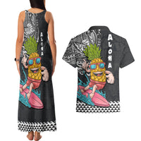 Hawaii Pineapple Surfing With Kakau Tribal Couples Matching Tank Maxi Dress and Hawaiian Shirt LT03 - Polynesian Pride