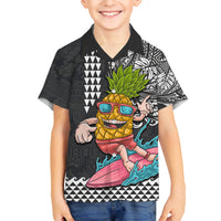 Hawaii Pineapple Surfing With Kakau Tribal Kid Hawaiian Shirt LT03 Kid Brown - Polynesian Pride