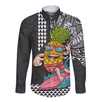 Hawaii Pineapple Surfing With Kakau Tribal Long Sleeve Button Shirt LT03 Unisex Brown - Polynesian Pride