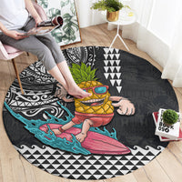 Hawaii Pineapple Surfing With Kakau Tribal Round Carpet LT03 - Polynesian Pride