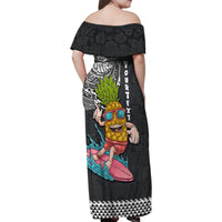 Hawaii Pineapple Surfing Kakau Tribal Personalised Family Matching Off Shoulder Maxi Dress and Hawaiian Shirt LT03 - Polynesian Pride