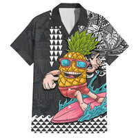 Hawaii Pineapple Surfing Kakau Tribal Personalised Family Matching Off Shoulder Short Dress and Hawaiian Shirt LT03 Dad's Shirt - Short Sleeve Brown - Polynesian Pride