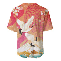 Hawaiian and Japanese Culture Together Baseball Jersey Kakau Art Tattoo with Cranes and Sakura Spring Vibe LT03 - Polynesian Pride