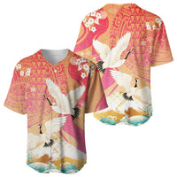 Hawaiian and Japanese Culture Together Baseball Jersey Kakau Art Tattoo with Cranes and Sakura Spring Vibe LT03 - Polynesian Pride