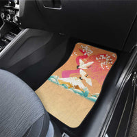 Hawaiian and Japanese Culture Together Car Mats Kakau Art Tattoo with Cranes and Sakura Spring Vibe - Polynesian Pride