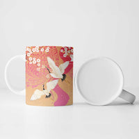 Hawaiian and Japanese Culture Together Ceramic Mug Kakau Art Tattoo with Cranes and Sakura Spring Vibe - Polynesian Pride