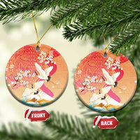 Hawaiian and Japanese Culture Together Ceramic Ornament Kakau Art Tattoo with Cranes and Sakura Spring Vibe - Polynesian Pride