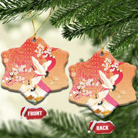 Hawaiian and Japanese Culture Together Ceramic Ornament Kakau Art Tattoo with Cranes and Sakura Spring Vibe - Polynesian Pride