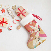 Hawaiian and Japanese Culture Together Christmas Stocking Kakau Art Tattoo with Cranes and Sakura Spring Vibe - Polynesian Pride