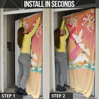 Hawaiian and Japanese Culture Together Door Cover Kakau Art Tattoo with Cranes and Sakura Spring Vibe - Polynesian Pride