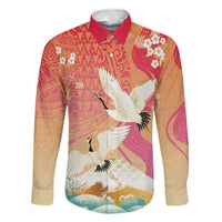 Hawaiian and Japanese Culture Together Family Matching Off The Shoulder Long Sleeve Dress and Hawaiian Shirt Kakau Art Tattoo with Cranes and Sakura Spring Vibe LT03 Dad's Shirt - Long Sleeve Multicolor - Polynesian Pride