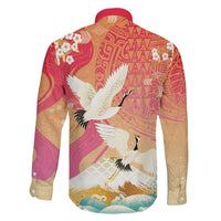 Hawaiian and Japanese Culture Together Family Matching Off The Shoulder Long Sleeve Dress and Hawaiian Shirt Kakau Art Tattoo with Cranes and Sakura Spring Vibe LT03 - Polynesian Pride