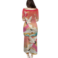 Hawaiian and Japanese Culture Together Family Matching Puletasi and Hawaiian Shirt Kakau Art Tattoo with Cranes and Sakura Spring Vibe - Polynesian Pride