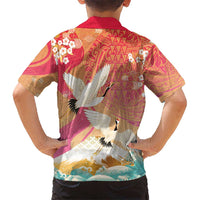 Hawaiian and Japanese Culture Together Family Matching Short Sleeve Bodycon Dress and Hawaiian Shirt Kakau Art Tattoo with Cranes and Sakura Spring Vibe LT03 - Polynesian Pride