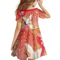 Hawaiian and Japanese Culture Together Family Matching Short Sleeve Bodycon Dress and Hawaiian Shirt Kakau Art Tattoo with Cranes and Sakura Spring Vibe - Polynesian Pride