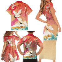 Hawaiian and Japanese Culture Together Family Matching Short Sleeve Bodycon Dress and Hawaiian Shirt Kakau Art Tattoo with Cranes and Sakura Spring Vibe LT03 - Polynesian Pride