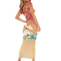 Hawaiian and Japanese Culture Together Family Matching Short Sleeve Bodycon Dress and Hawaiian Shirt Kakau Art Tattoo with Cranes and Sakura Spring Vibe LT03 - Polynesian Pride