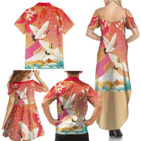 Hawaiian and Japanese Culture Together Family Matching Summer Maxi Dress and Hawaiian Shirt Kakau Art Tattoo with Cranes and Sakura Spring Vibe LT03 - Polynesian Pride