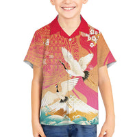 Hawaiian and Japanese Culture Together Family Matching Summer Maxi Dress and Hawaiian Shirt Kakau Art Tattoo with Cranes and Sakura Spring Vibe LT03 Son's Shirt Multicolor - Polynesian Pride
