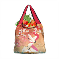 Hawaiian and Japanese Culture Together Grocery Bag Kakau Art Tattoo with Cranes and Sakura Spring Vibe - Polynesian Pride