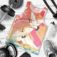Hawaiian and Japanese Culture Together Men Tank Top Kakau Art Tattoo with Cranes and Sakura Spring Vibe - Polynesian Pride